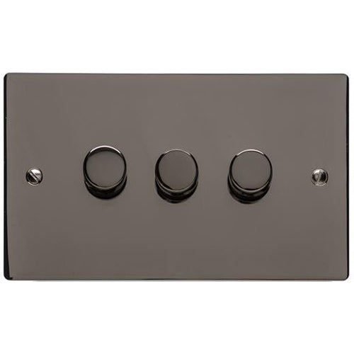 Elite Flat Plate Range Polished Black Nickel Switches & Sockets, T06 - 3 Gang Dimmer 250 watts (Compatible with halogen/ incandescent bulbs) by Heritage Brass By M-Marcus