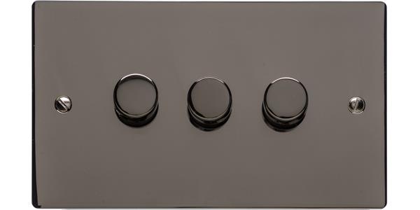 Elite Flat Plate Range - Polished Black Nickel - 3 Gang Dimmer (400 watts)