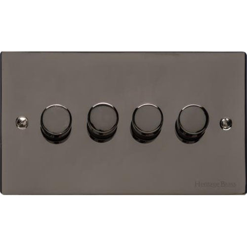 Elite Flat Plate Range-Black Nickel-4 Gang LED Dimmer (Compatible with LED Lamps)