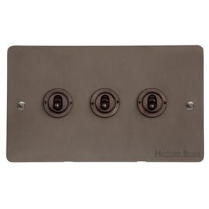 Elite Flat Plate Range Matt Bronze Switches & Sockets, T09 - 3 Gang Toggle Switch by Heritage Brass By M-Marcus