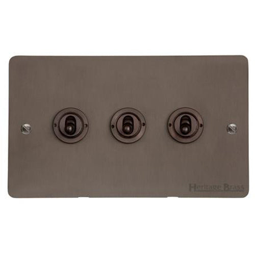 Elite Flat Plate Range Matt Bronze Switches & Sockets, T09 - 3 Gang Toggle Switch by Heritage Brass By M-Marcus