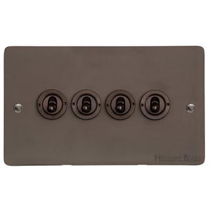 Elite Flat Plate Range Matt Bronze Switches & Sockets, T09 - 4 Gang Toggle Switch by Heritage Brass By M-Marcus
