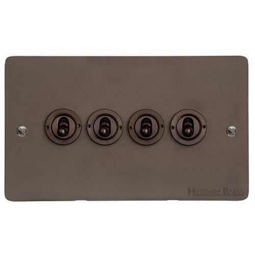Elite Flat Plate Range Matt Bronze Switches & Sockets, T09 - 4 Gang Toggle Switch by Heritage Brass By M-Marcus