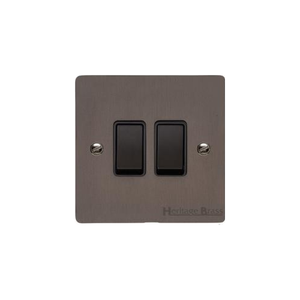 Elite Flat Plate Range Matt Bronze Switches & Sockets, T09 - 2 Gang Rocker Switch by Heritage Brass By M-Marcus