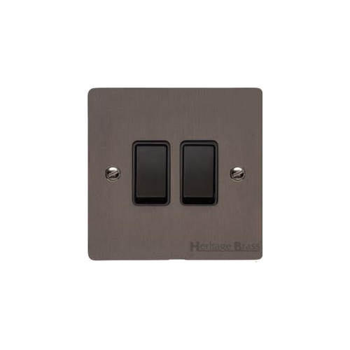 Elite Flat Plate Range Matt Bronze Switches & Sockets, T09 - 2 Gang Rocker Switch by Heritage Brass By M-Marcus