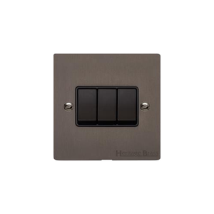 Elite Flat Plate Range Matt Bronze Switches & Sockets, T09 - 3 Gang Rocker Switch by Heritage Brass By M-Marcus