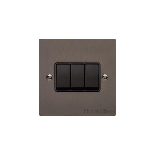 Elite Flat Plate Range Matt Bronze Switches & Sockets, T09 - 3 Gang Rocker Switch by Heritage Brass By M-Marcus