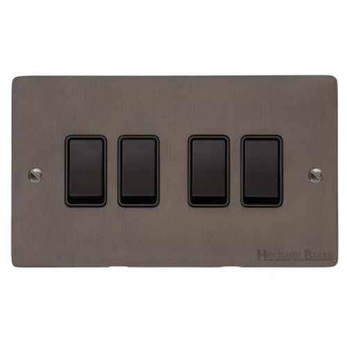 Elite Flat Plate Range Matt Bronze Switches & Sockets, T09 - 4 Gang Rocker Switch by Heritage Brass By M-Marcus