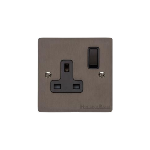 Elite Flat Plate Range Matt Bronze Switches & Sockets, T09 - Single Socket (13 Amp) by Heritage Brass By M-Marcus