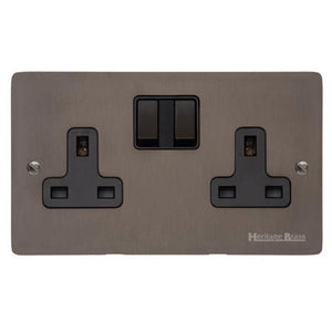 Elite Flat Plate Range Matt Bronze Switches & Sockets, T09 - Double Socket (13 Amp) by Heritage Brass By M-Marcus