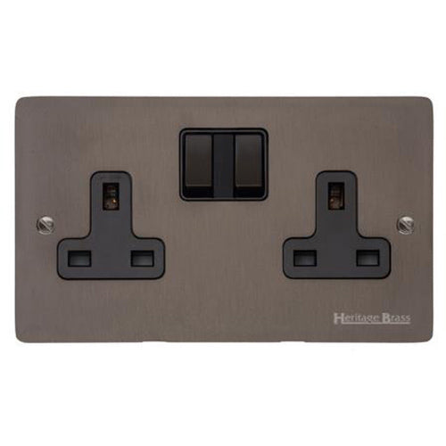 Elite Flat Plate Range Matt Bronze Switches & Sockets, T09 - Double Socket (13 Amp) by Heritage Brass By M-Marcus