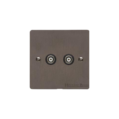 Elite Flat Plate Range Matt Bronze Switches & Sockets, T09 - 2 Gang TV Coaxial Socket by Heritage Brass By M-Marcus