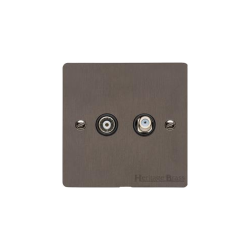 Elite Flat Plate Range Matt Bronze Switches & Sockets, T09 - TV/Satellite Socket by Heritage Brass By M-Marcus