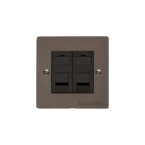 Elite Flat Plate Range Matt Bronze Switches & Sockets, T09 - 2 Gang CAT6 by Heritage Brass By M-Marcus