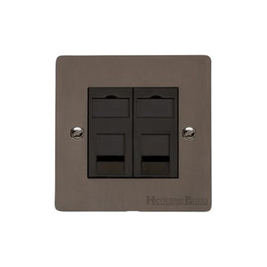 Elite Flat Plate Range Matt Bronze Switches & Sockets, T09 - 2 Gang CAT6 by Heritage Brass By M-Marcus