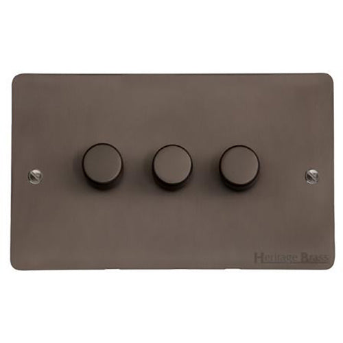 Elite Flat Plate Range Matt Bronze Switches & Sockets, T09 - 3 Gang Dimmer 400 watts (Compatible with halogen/ incandescent bulbs) by Heritage Brass By M-Marcus
