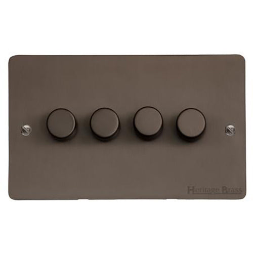 Elite Flat Plate Range Matt Bronze Switches & Sockets, T09 - 4 Gang Dimmer 400 watts(Compatible with halogen/ incandescent bulbs) by Heritage Brass By M-Marcus
