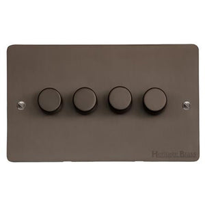 Elite Flat Plate Range Matt Bronze Switches & Sockets, T09 - 4 Gang TED Dimmer (Compatible with LED Lamps) by Heritage Brass By M-Marcus