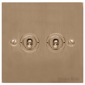 Heritage Brass Electrical, Elite Flat Plate Range - Antique Brass - 2 Gang Dolly Switch, 2 Gang Dolly Switch, 2 Gang Dolly Switch, 20 Amp 2 Way Dolly Switches