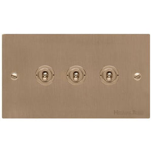 Elite Flat Plate Range Antique Brass Switches & Sockets, T91 - 3 Gang Toggle Switch by Heritage Brass By M-Marcus