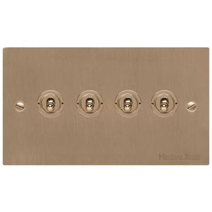 Elite Flat Plate Range Antique Brass Switches & Sockets, T91 - 4 Gang Toggle Switch by Heritage Brass By M-Marcus