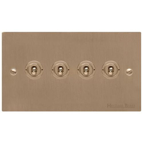 Elite Flat Plate Range Antique Brass Switches & Sockets, T91 - 4 Gang Toggle Switch by Heritage Brass By M-Marcus