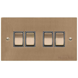 Elite Flat Plate Range Antique Brass Switches & Sockets, T91 - 4 Gang Rocker Switch by Heritage Brass By M-Marcus