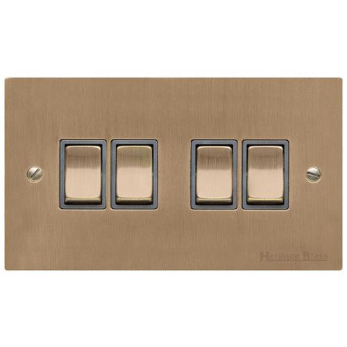Richmond Elite Range Antique Brass Switches & Sockets, LP91 - 4 Gang Rocker Switch by Heritage Brass By M-Marcus