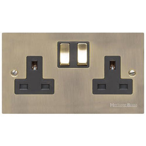 Elite Flat Plate Range Antique Brass Switches & Sockets, T91 - Double Socket (13 Amp) by Heritage Brass By M-Marcus