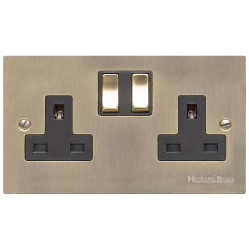 Elite Flat Plate Range Antique Brass Switches & Sockets, T91 - Double Socket (13 Amp) by Heritage Brass By M-Marcus