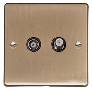 Heritage Brass Electrical, Elite Flat Plate Range - Antique Brass - TV/Satellite Socket, TV/Satellite Socket, TV and Satellite Sockets, TV/Satellite Socket