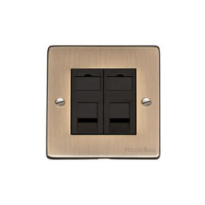 Elite Flat Plate Range Antique Brass Switches & Sockets, T91 - 2 Gang RJ45 by Heritage Brass By M-Marcus