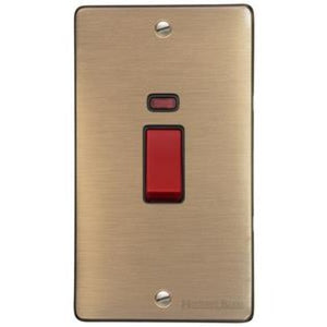 Elite Flat Plate Range Antique Brass Switches & Sockets, T91 - 45A DP Cooker Switch with Neon (tall plate) by Heritage Brass By M-Marcus