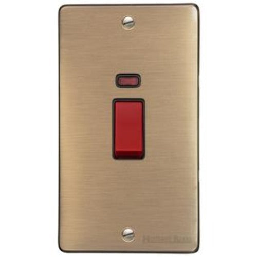 Elite Flat Plate Range Antique Brass Switches & Sockets, T91 - 45A DP Cooker Switch with Neon (tall plate) by Heritage Brass By M-Marcus