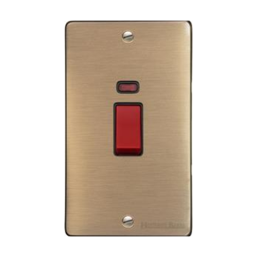 Elite Flat Plate Range Antique Brass Switches & Sockets, T91 - 45A DP Cooker Switch with Neon (tall plate) by Heritage Brass By M-Marcus