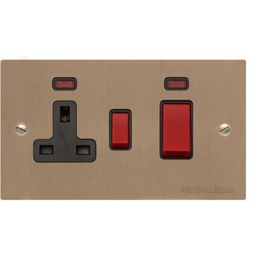 Elite Flat Plate Range Antique Brass Switches & Sockets, T91 - 45A Cooker Unit + 13A Socket by Heritage Brass By M-Marcus