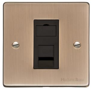 Heritage Brass Electrical, Elite Flat Plate Range - Antique Brass - 1 Gang RJ11, 1 Gang RJ11, 1 Gang RJ11, Telephone and Data Sockets