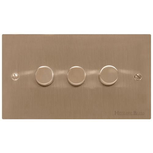 Elite Flat Plate Range Antique Brass Switches & Sockets, T91 - 3 Gang TED Dimmer (Compatible with LED Lamps) by Heritage Brass By M-Marcus