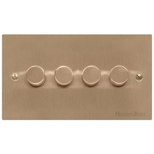 Elite Flat Plate Range Antique Brass Switches & Sockets, T91 - 4 Gang Dimmer 400 watts(Compatible with halogen/ incandescent bulbs) by Heritage Brass By M-Marcus