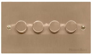 Heritage Brass Electrical, Elite Flat Plate Range - Antique Brass - 4 Gang Dimmer (400 watts), 4 Gang Dimmer (400 watts), 2 Way Push On/Off Dimmer Switches, 4 Gang Dimmer (400 watts)