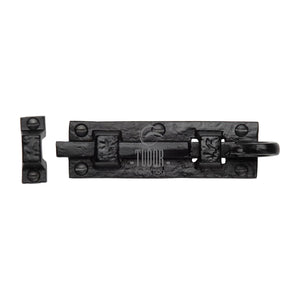 Tudor Door Bolt Straight Black Iron - Black Antique - 102 mm