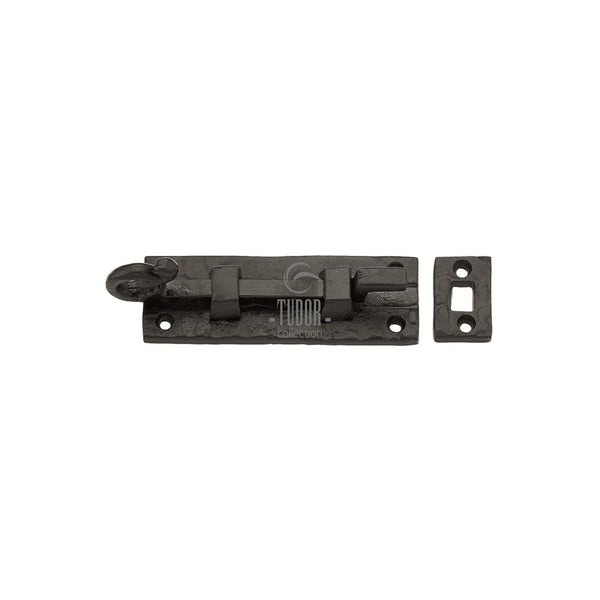 Tudor Door Bolt Necked Black Iron - Black Antique - 102 mm