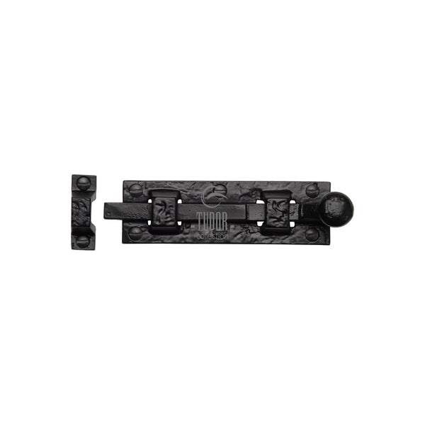 Tudor Ball End Door Bolt Straight Black Iron - Black Antique - 102 mm
