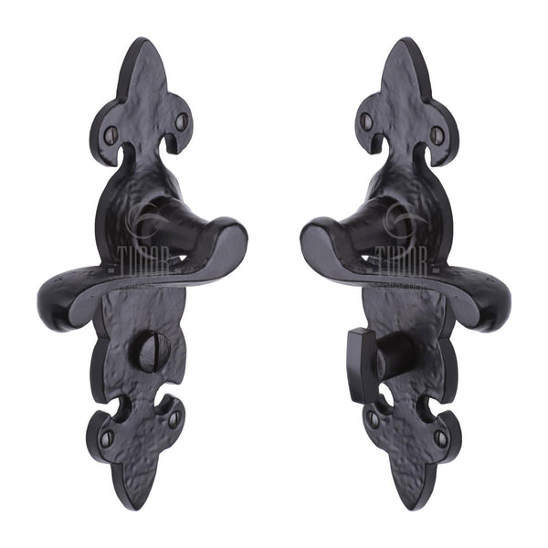 Tudor Fleur de Lys Door Handle on Plate by M Marcus - Heritage Brass