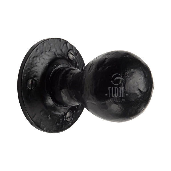 Ball Mortice Door Knob on Rose Black Iron - Black Antique