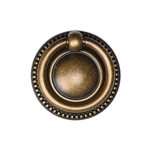 M Marcus - Heritage Brass, Classic Beaded Ring Pull, Cabinet Hardware, Cabinet Ring / Drop Pulls