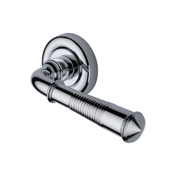 Colonial Reeded Door Handle on Round Rose by M Marcus - Heritage Brass