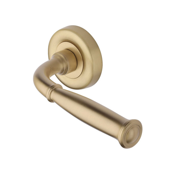 Lincoln Door Handle on Round Rose by M Marcus - Heritage Brass