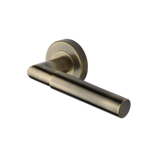 Bauhaus Mitre Door Handle on Round Rose by M Marcus - Heritage Brass