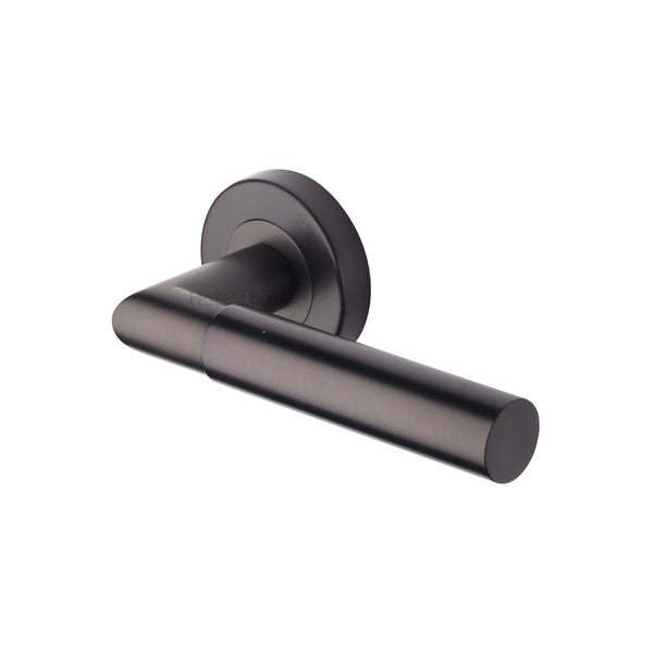 Bauhaus Mitre Door Handle on Round Rose by M Marcus - Heritage Brass